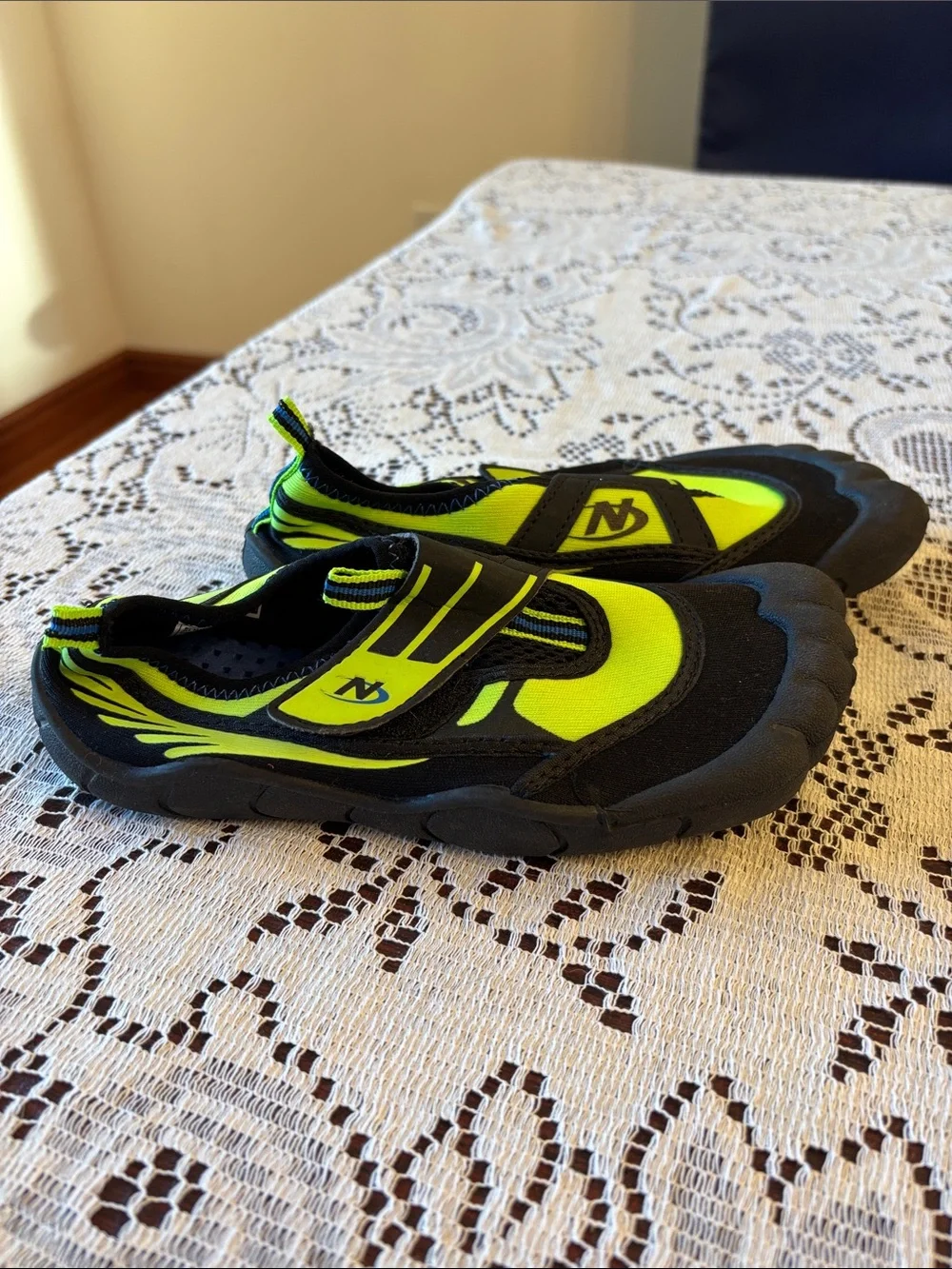 Nerf Kids Neon Green and Black Water Shoes with Hook-and-Loop Strap